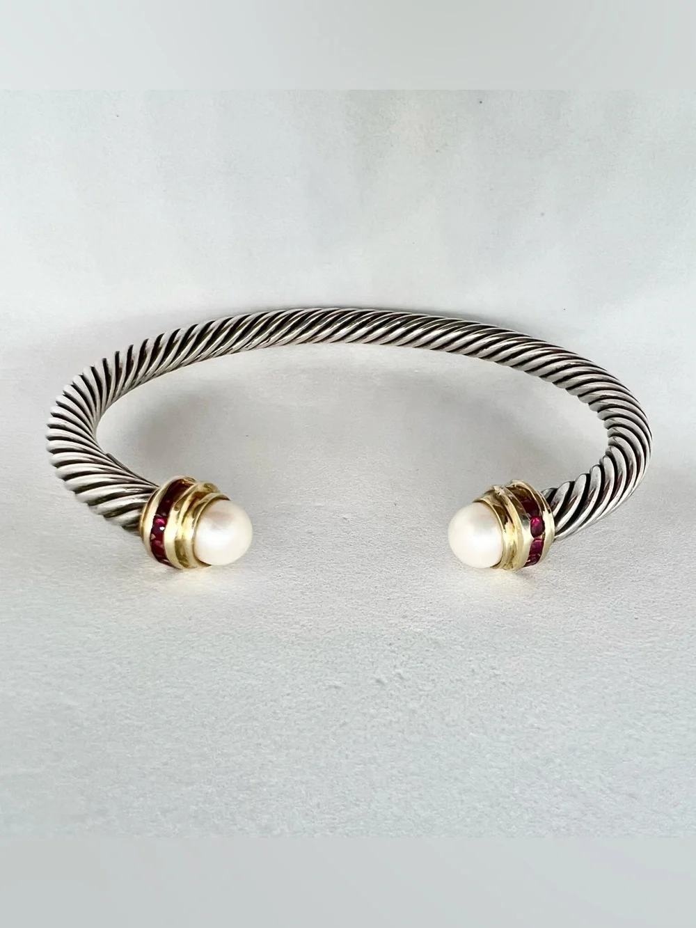 David Yurman 5mm Pearl Bracelet With Ruby And Gold - Picture 1 of 11